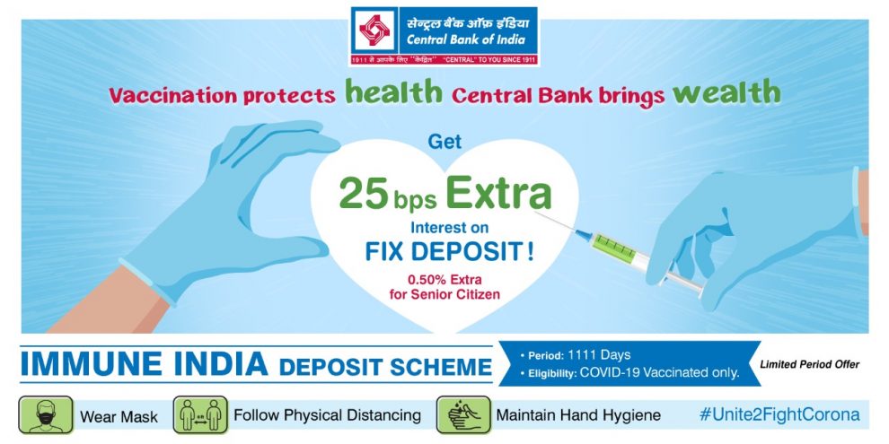 Central Bank Of India launches Special Deposit Scheme for COVID 19 jab.