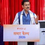 Sports Minister Col. Rajyavardhan Rathore addressing a gathering of young rural athletes, explaining the importance of mental conditioning and soft skills.