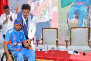 Sports Minister Col. Rajyavardhan Rathore reviewing the blueprints of the new Maharana Pratap Sports University and interacting with technical sports coaches.