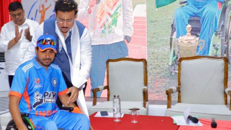 Sports Minister Col. Rajyavardhan Rathore reviewing the blueprints of the new Maharana Pratap Sports University and interacting with technical sports coaches.