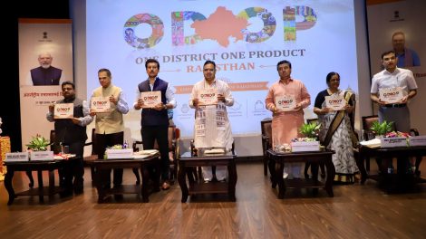 Rajasthan Industry Minister Col. Rajyavardhan Singh Rathore reviewing layout blueprints and infrastructural maps for the 33 new RIICO industrial areas during an executive meeting in Jaipur.